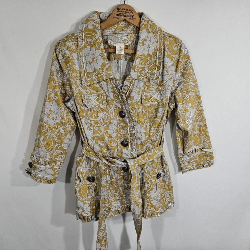 Nick & Mo Mustard Yellow Floral Paisley Button Ruffle Jacket